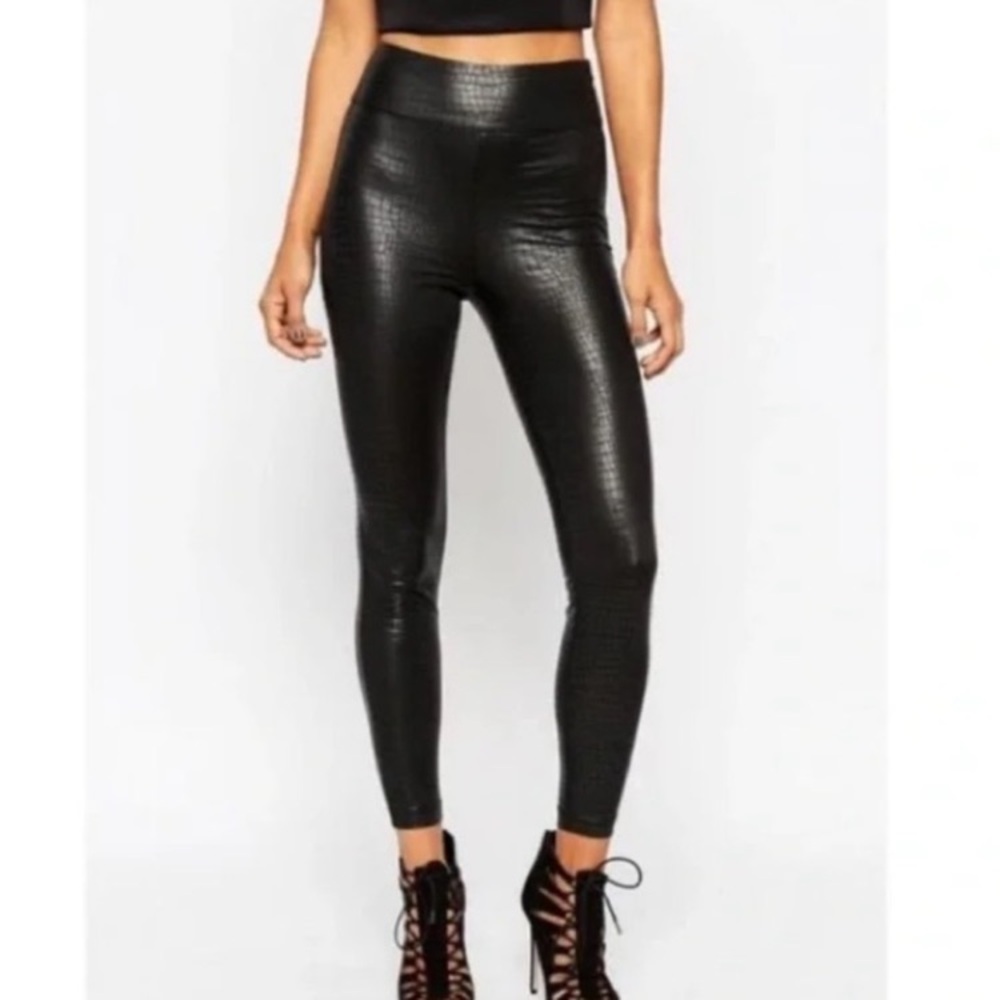 7 FOR ALL MANKIND Womens Croc Embossed Faux Leather Panelled Legging Pull On MD